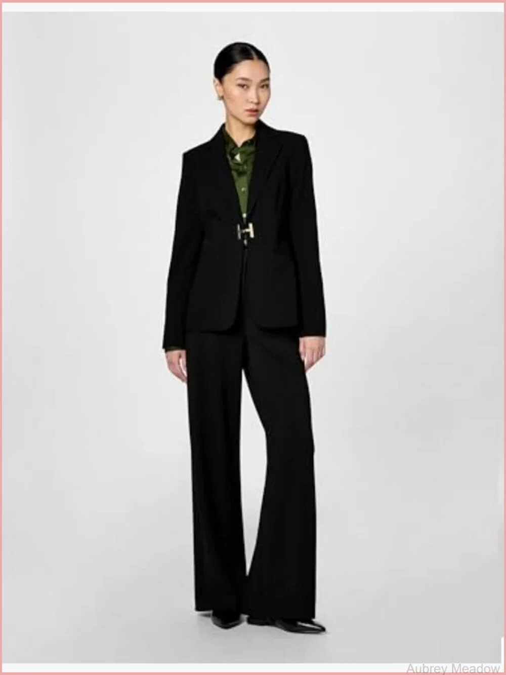 Women's H Closure Woven Blazer Office Workwear Suit Jacket